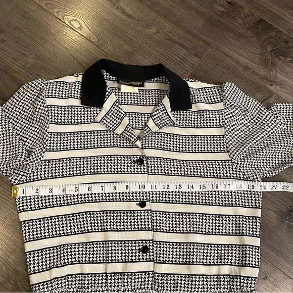 Vintage Michael Phillips dress houndstooth pleated elastic waist - Picture 5 of 12